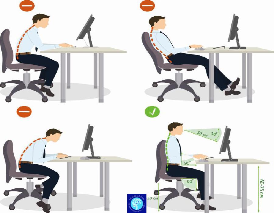 وضعیت نشستن صحیح پشت میز برای پیشگیری از کمردرد محل کار